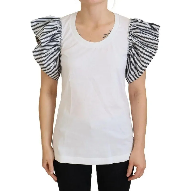 Dolce & Gabbana White Striped Short Sleeves Pullover Top Over Sleeve Pullover