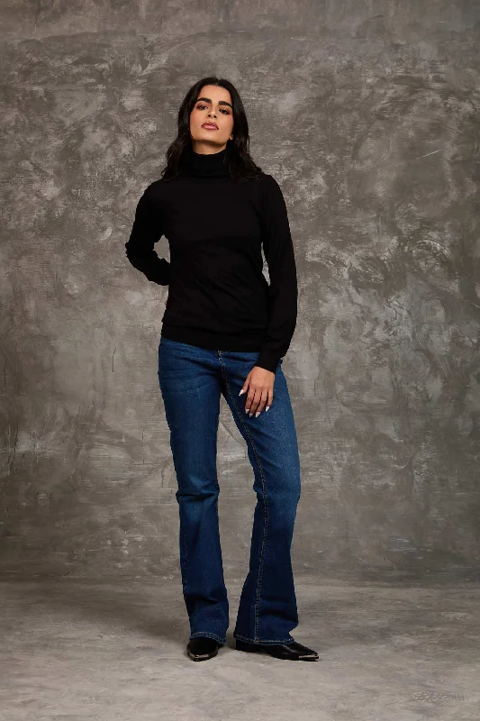 Women Regular Fit Pullover - Black Solo Sleeve Pullover