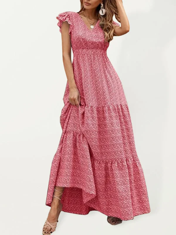 and swing long print skirt women's Spring V-neck large with floral design maxi skirt elegant