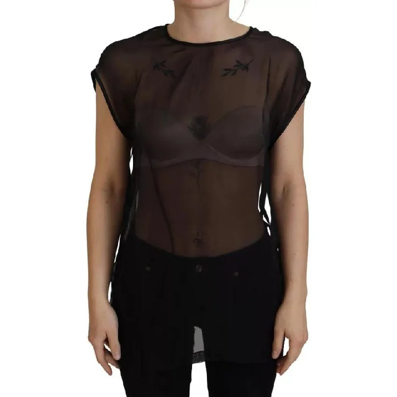 Dolce & Gabbana Black Mesh Transparent Blouse Pullover Top Puff Sleeve Stylish