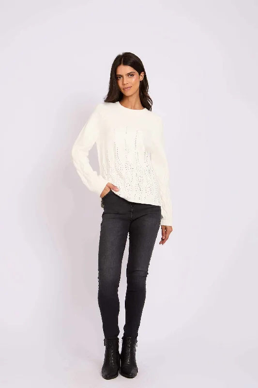 Women Regular Fit Pullover - Off White Cable Knit Chunky
