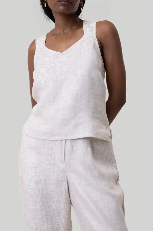 Crossback Tank Top in Linen Checks lace back tank
