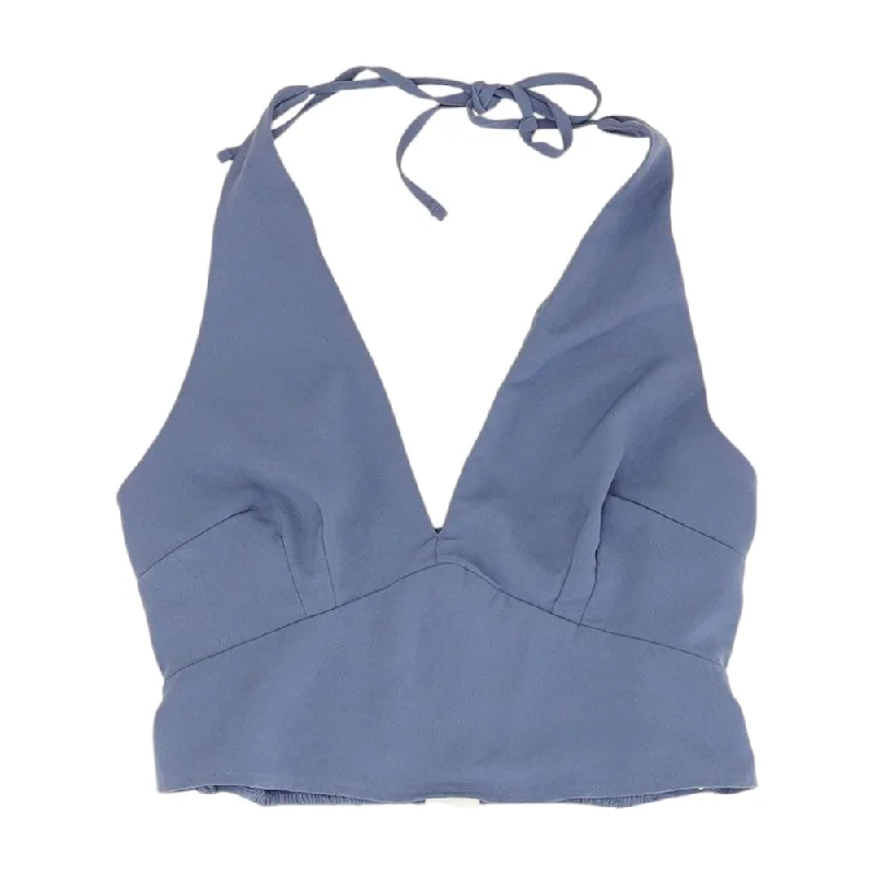 Blue Solid Cropped Tank beige tank top