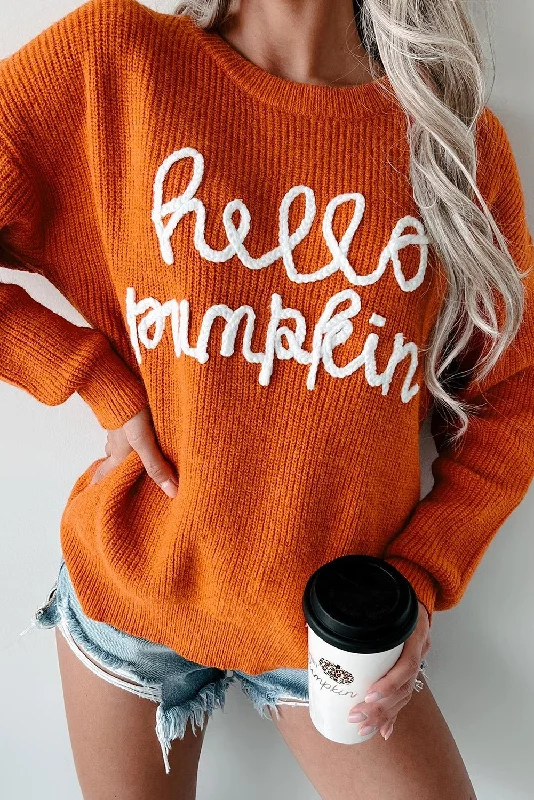 Flamingo Hello Pumpkin Graphic Sweater Denim Fabric Leather Fabric Suede Fabric