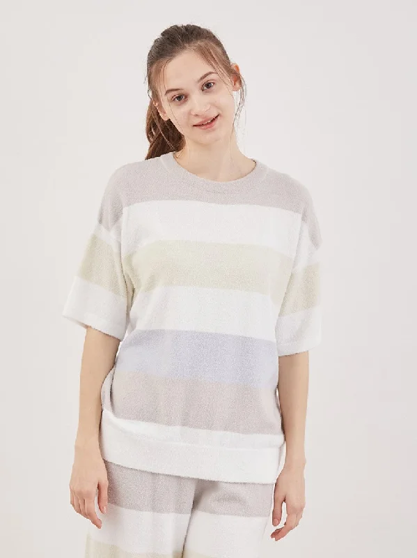Smoothie Family Border Short-Sleeved Pullover Crew Neck Wool