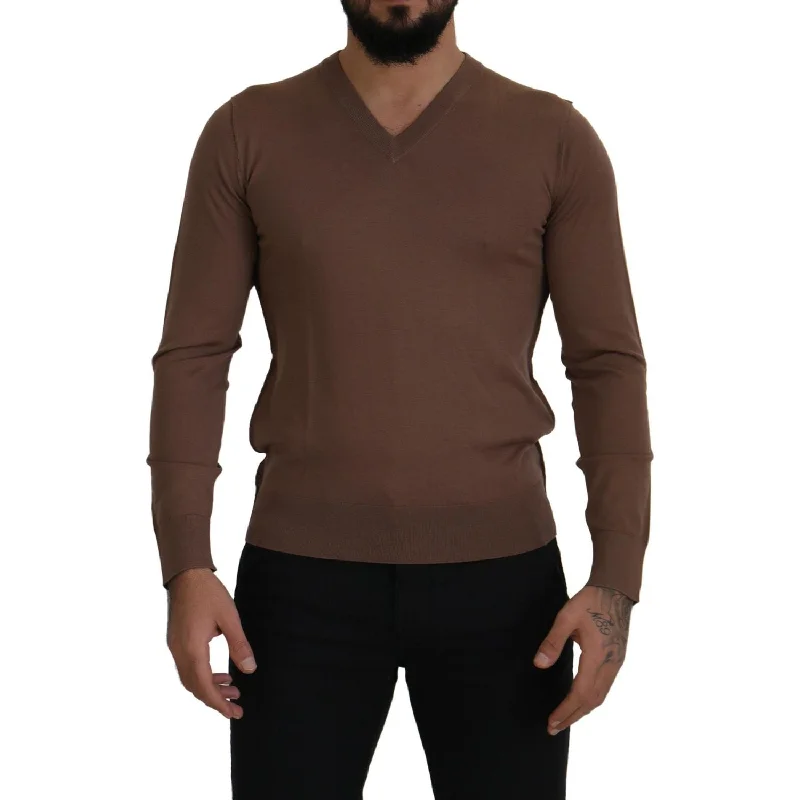 Dolce & Gabbana Elegant Virgin Wool V-Neck Pullover Sweater Bardot Neck Top