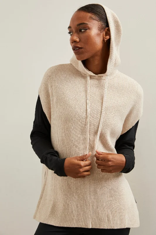 Sleeveless sweater with hood Houndstooth Herringbone Solid