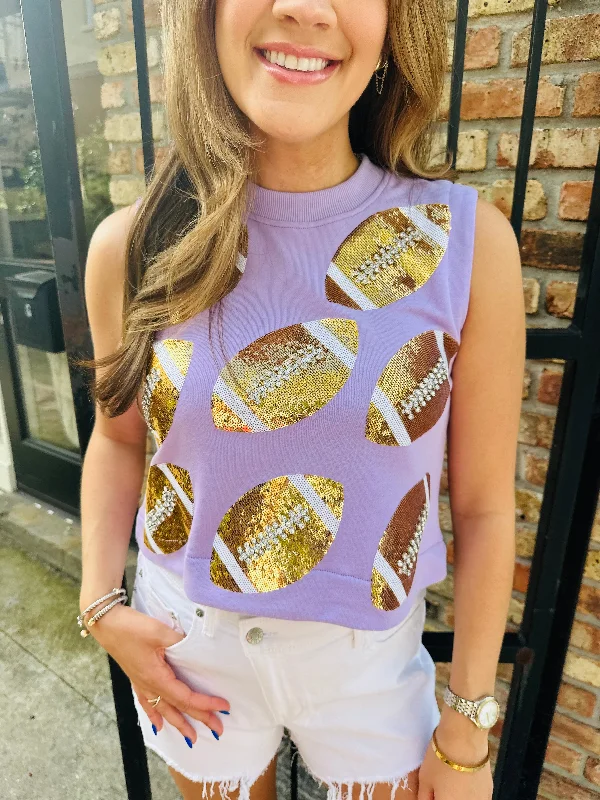 Scattered Rhinestone Football Tank sheer tank top