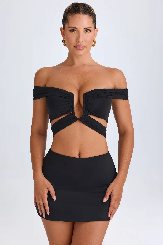 Mid-Rise Micro Mini Skirt in Black wrap skirt elegant
