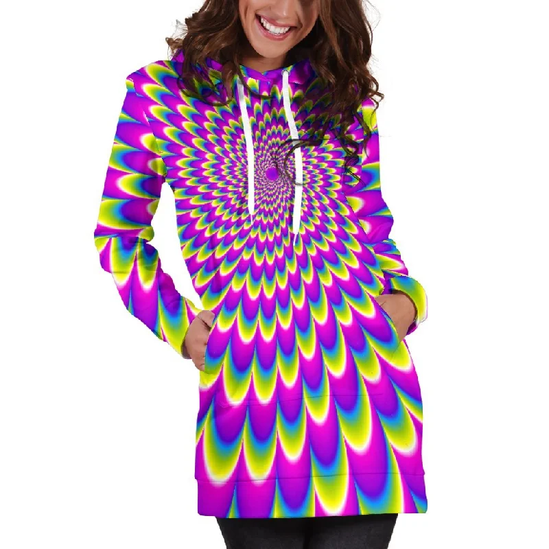 Green Wave Moving Optical Illusion Pullover Hoodie Dress