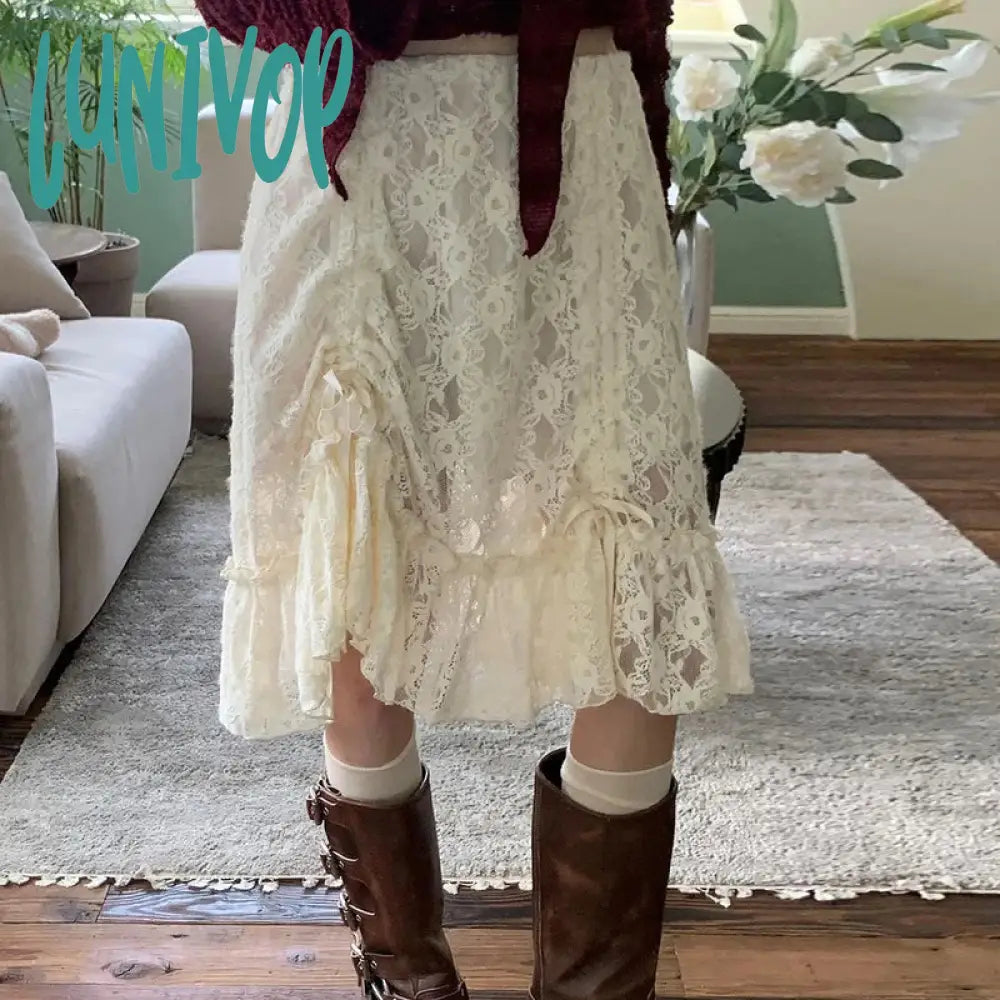 Lunivop Woman Design Midi Clubwear Skirt Office Lady Pleated High Street Japanese Fashion Skirt Gyaru A-line Ballet Core Skirt Mesh Y2K wool skirt warm