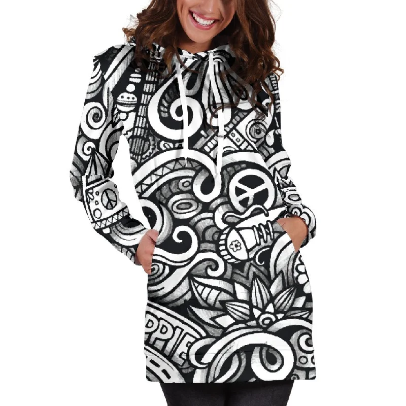 Graffiti Surfing Pattern Print Pullover Hoodie Dress
