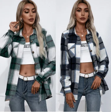 Long-sleeved Thick Cashmere Plaid Top Loose Casual Shirt Jacket Fleece Jacket Down Jacket Feather Jacket