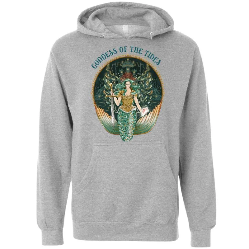 Goddess Of The Tides Pullover Hoodie - Gray Polo Neck Sweater