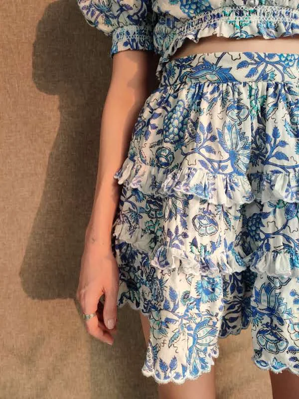 Hemant & Nandita Cobalt and White Short Skirt lace skirt feminine