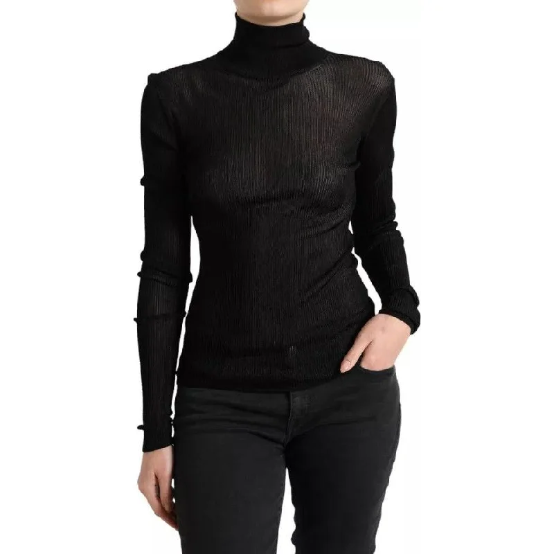 Dolce & Gabbana Black Viscose Turtle Neck Pullover Sweater Short Sleeve Top