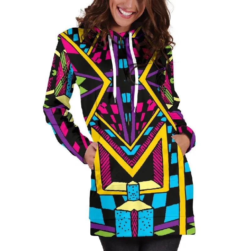 Ethnic Psychedelic Trippy Print Pullover Hoodie Dress