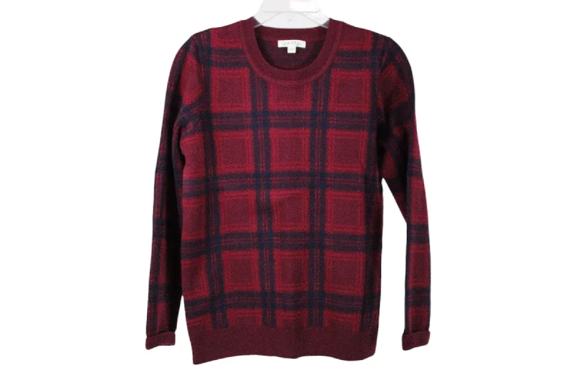 Orvis Red Plaid Merino Wool Blend Sweater | S Solid Print Embellished