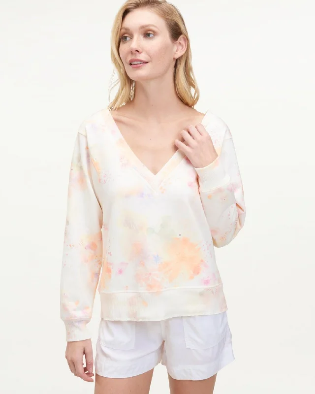 Twill Back V-Neck Pullover Short Sleeve Top