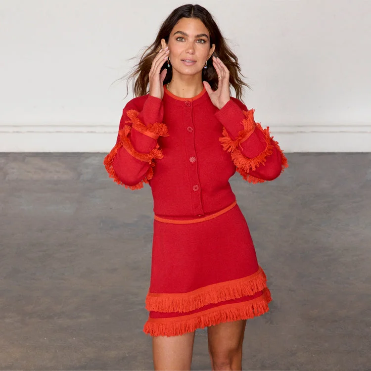 Red Fringe Jake Skirt lace skirt intricate