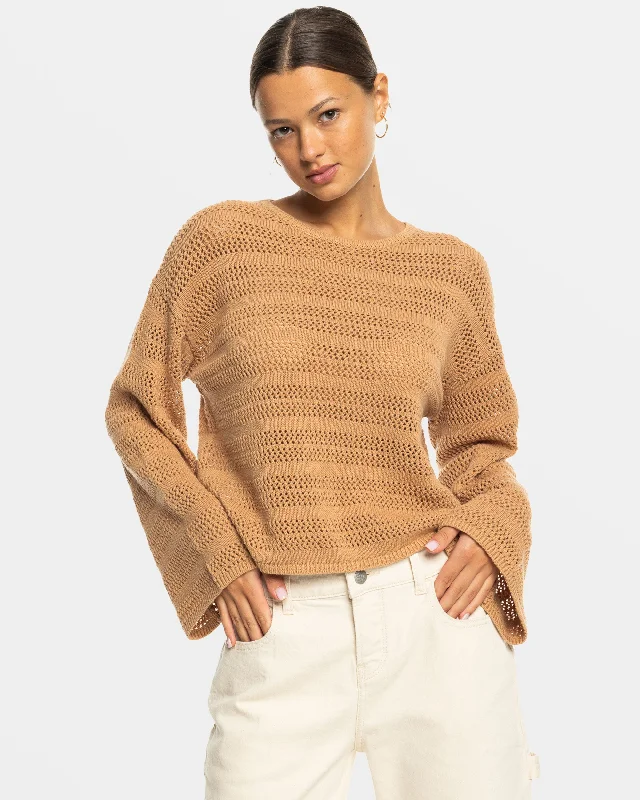 Salt Siren Crew Neck Sweater - Camel Hooded Sweater Collared Sweater Shawl Collar