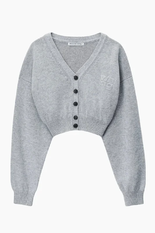 alexanderwang.t Longsleeve V-Neck Logo Cardigan - Heather Grey