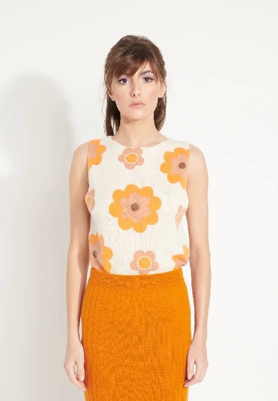 AVA 4 Crop top en cachemire déjaugé à fleurs sans manches multicouleur