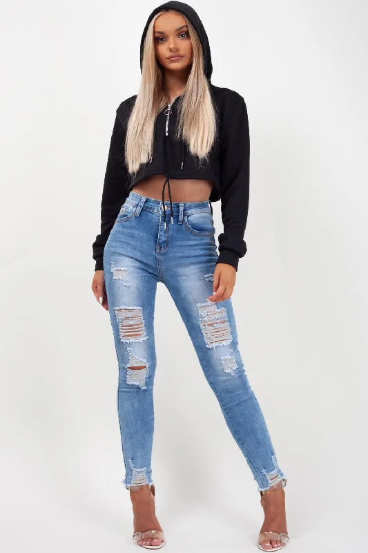 Black Oversized Crop Hoodie