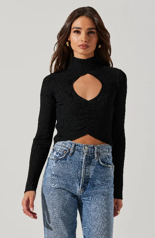 Elia Mock Neck Cutout Sweater