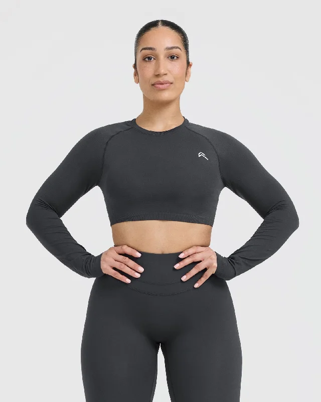 Go To Seamless Fitted Crop Long Sleeve Top | Coal