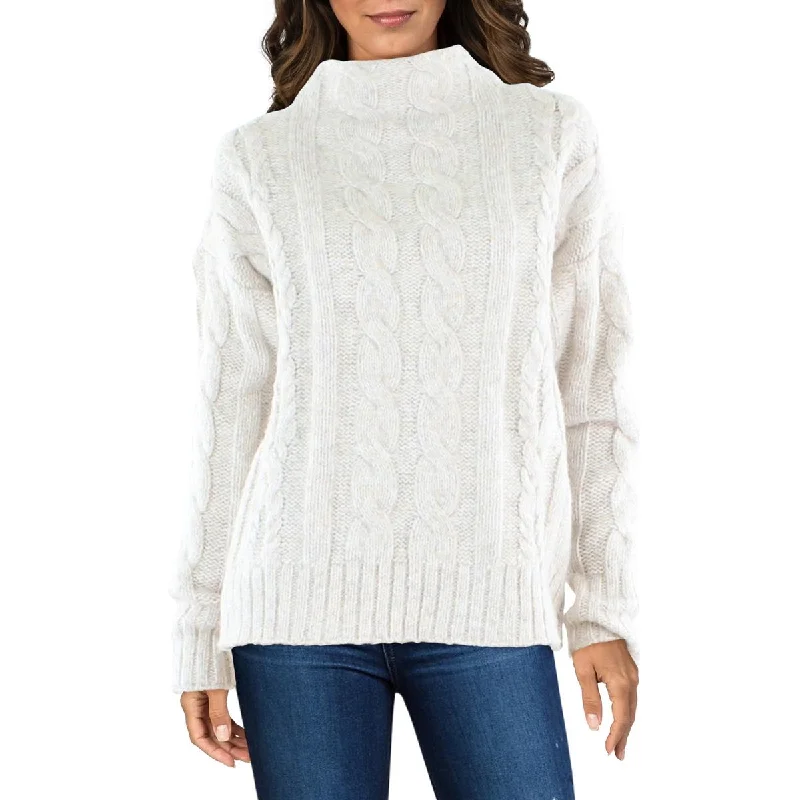 Karen Kane Womens Cable Knit Ribbed Trim Mock Turtleneck Sweater