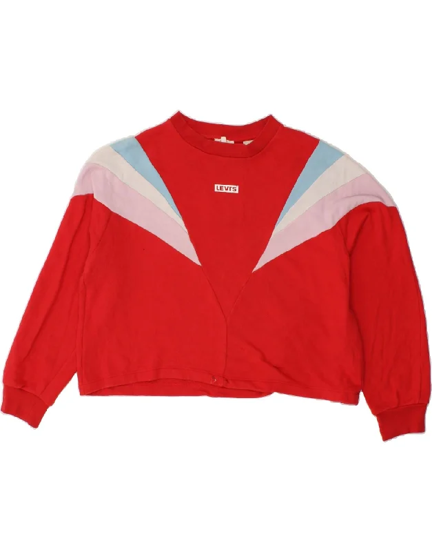 LEVI'S Womens Oversized Crop Graphic Sweatshirt Jumper UK 14 Medium Red