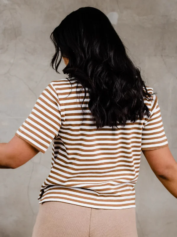 Maria Boxy Tee Pecan Stripe