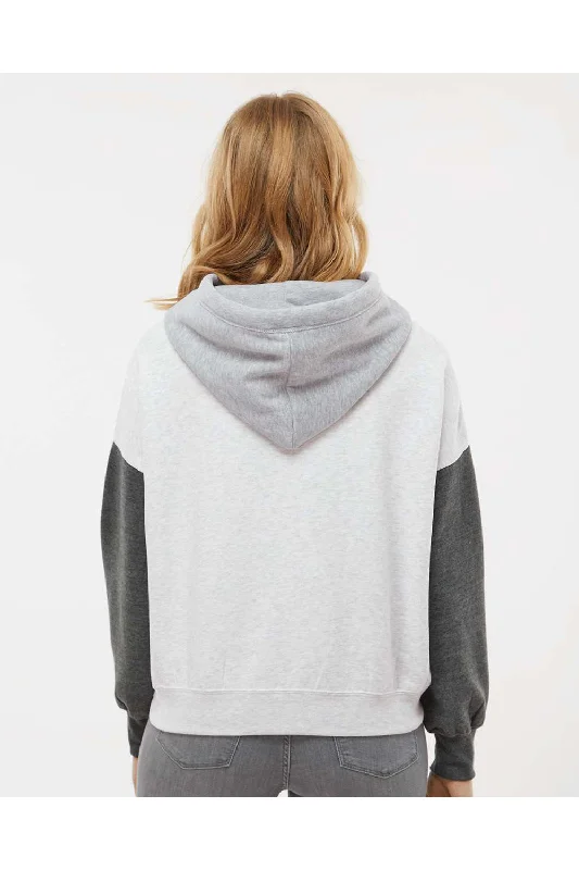 MV Sport Womens Sueded Fleece Colorblock Crop Hooded Sweatshirt Hoodie - Charcoal Grey - NEW