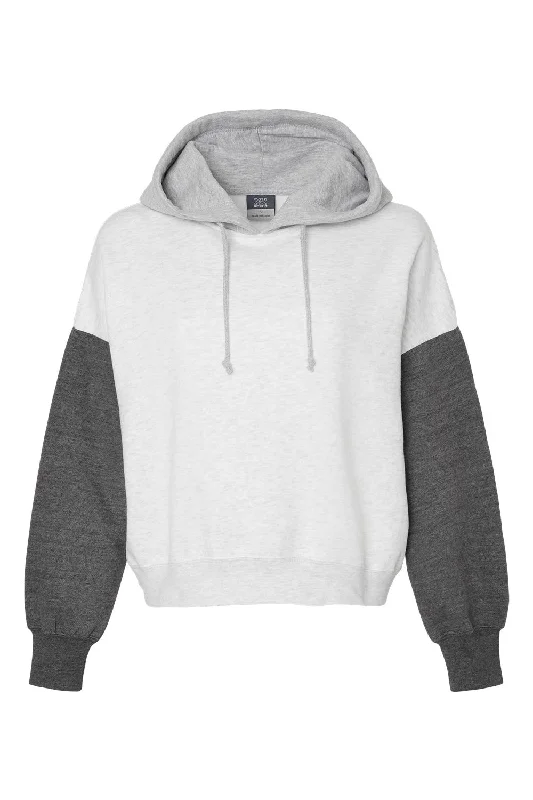 MV Sport Womens Sueded Fleece Colorblock Crop Hooded Sweatshirt Hoodie - Charcoal Grey - NEW