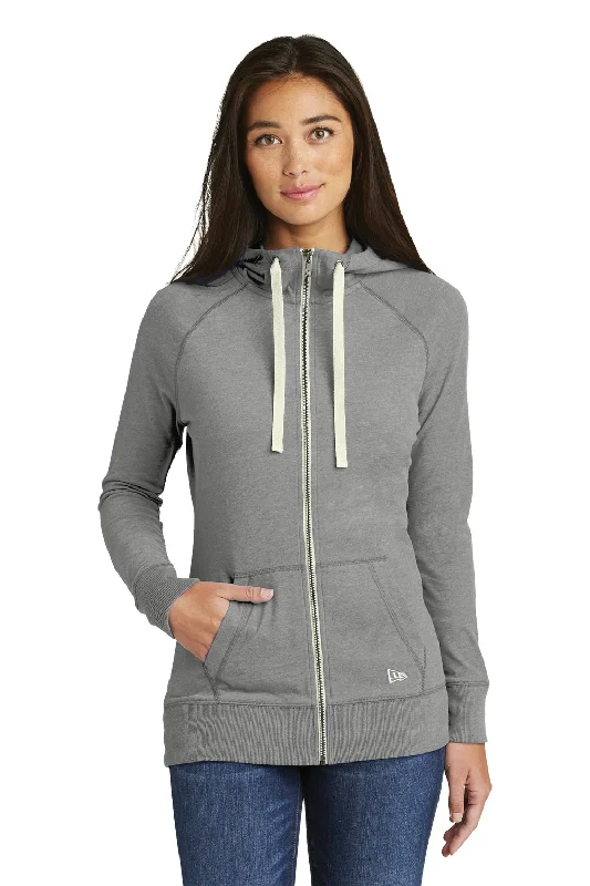 New Era Womens Sueded Full Zip Hooded Sweatshirt Hoodie - Heather Shadow Grey