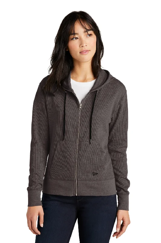 New Era Womens Thermal Full Zip Hooded Sweatshirt Hoodie - Heather Black