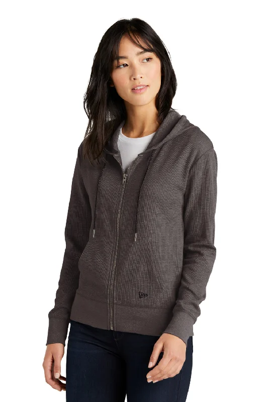 New Era Womens Thermal Full Zip Hooded Sweatshirt Hoodie - Heather Black