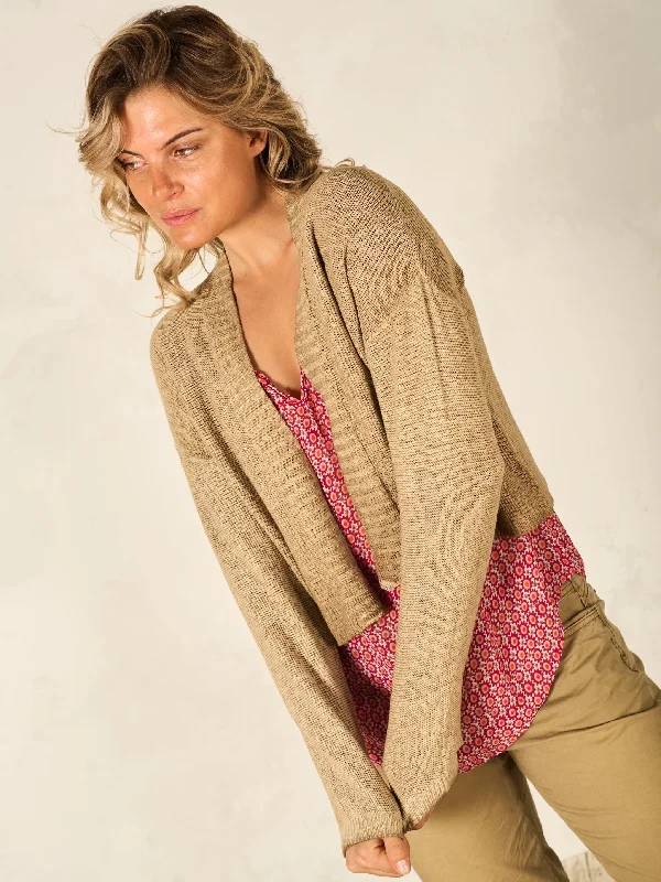 Nile Linen Blend Ribbed Collar Cardigan