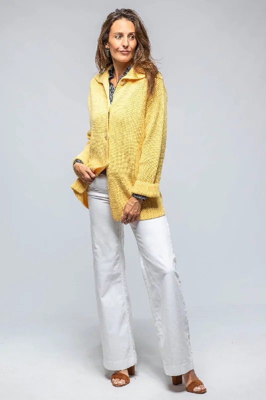 Nina Long Cashmere Ribbed Cardigan In Butter Yellow