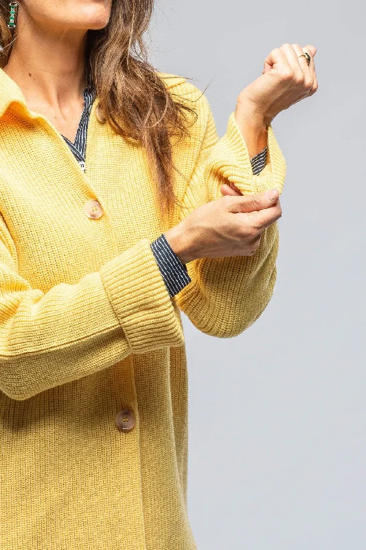 Nina Long Cashmere Ribbed Cardigan In Butter Yellow