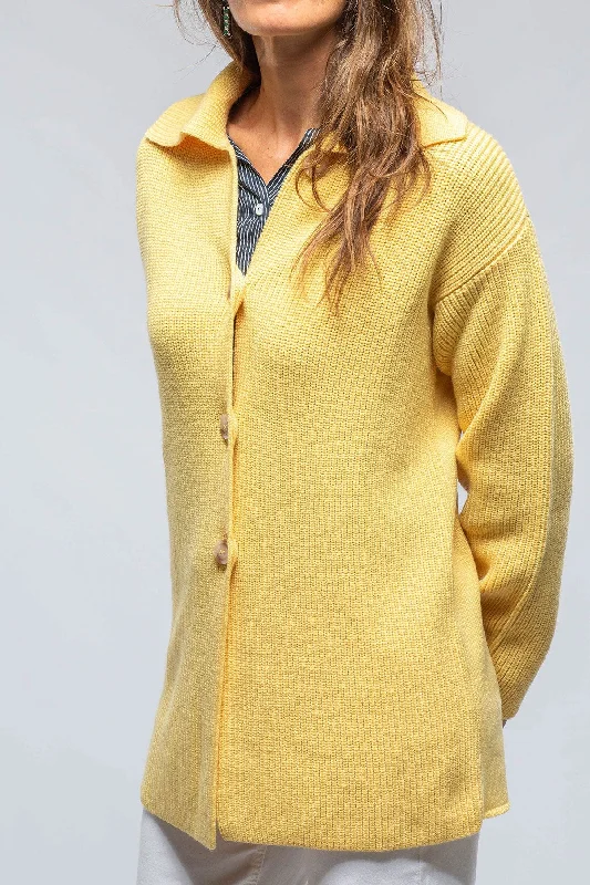 Nina Long Cashmere Ribbed Cardigan In Butter Yellow