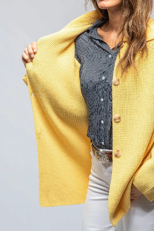 Nina Long Cashmere Ribbed Cardigan In Butter Yellow