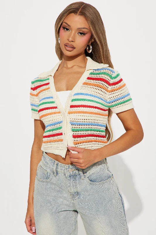 Over The Rainbow Crochet Top - Taupe/combo