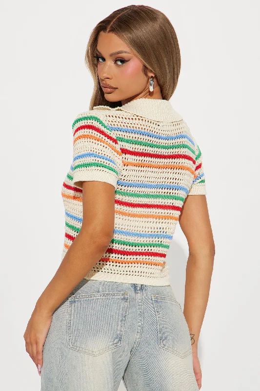 Over The Rainbow Crochet Top - Taupe/combo