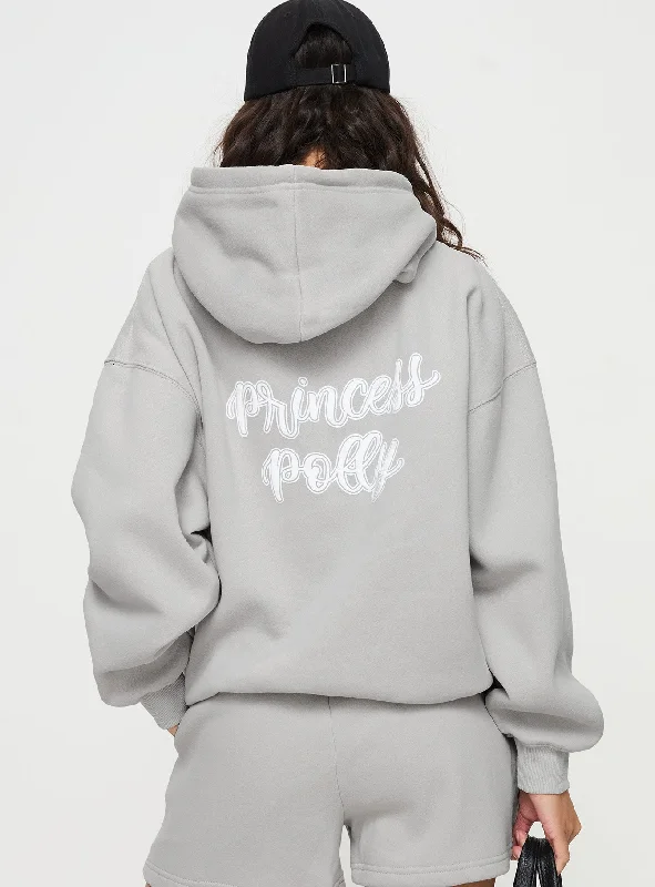 Princess Polly Hooded Sweatshirt Puff Text Grey