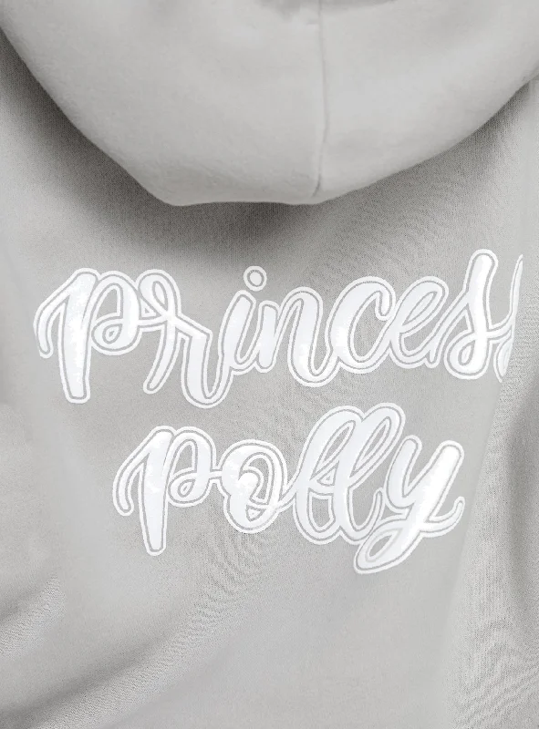 Princess Polly Hooded Sweatshirt Puff Text Grey