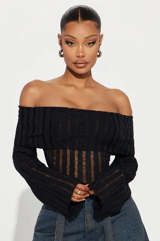 Take Your Time Off Shoulder Sweater - Black