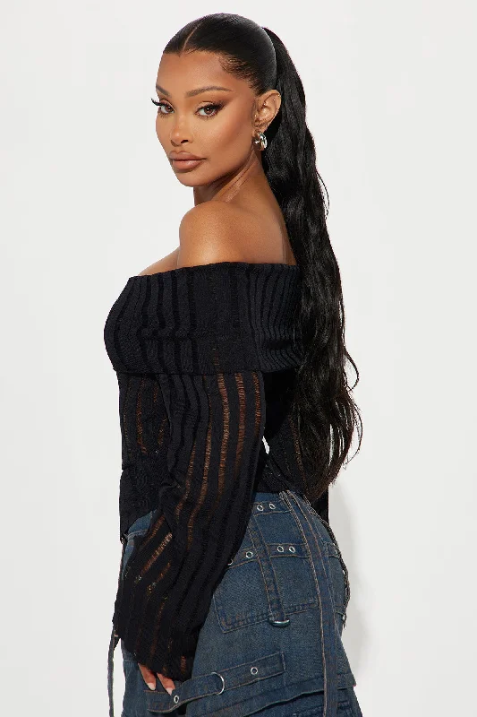 Take Your Time Off Shoulder Sweater - Black