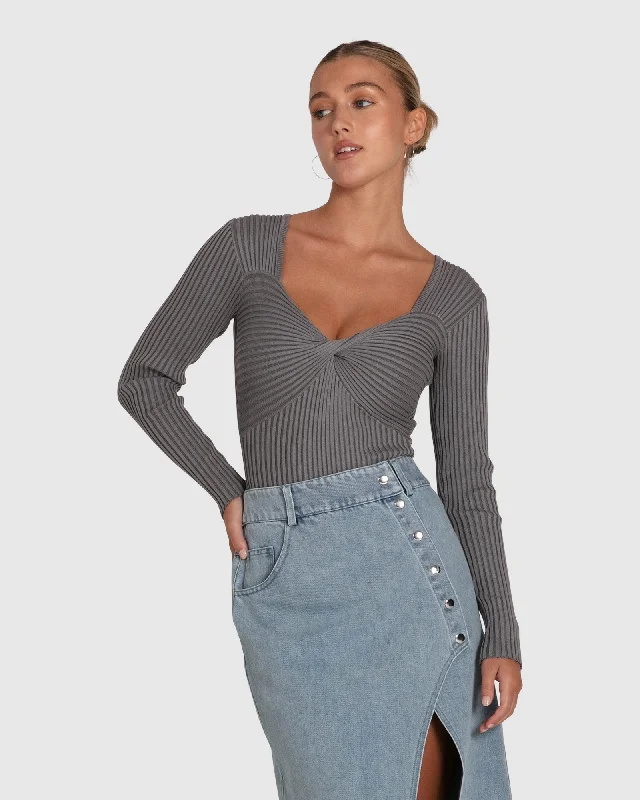 Think Twice Long Sleeve Bodysuit - Grey Marle